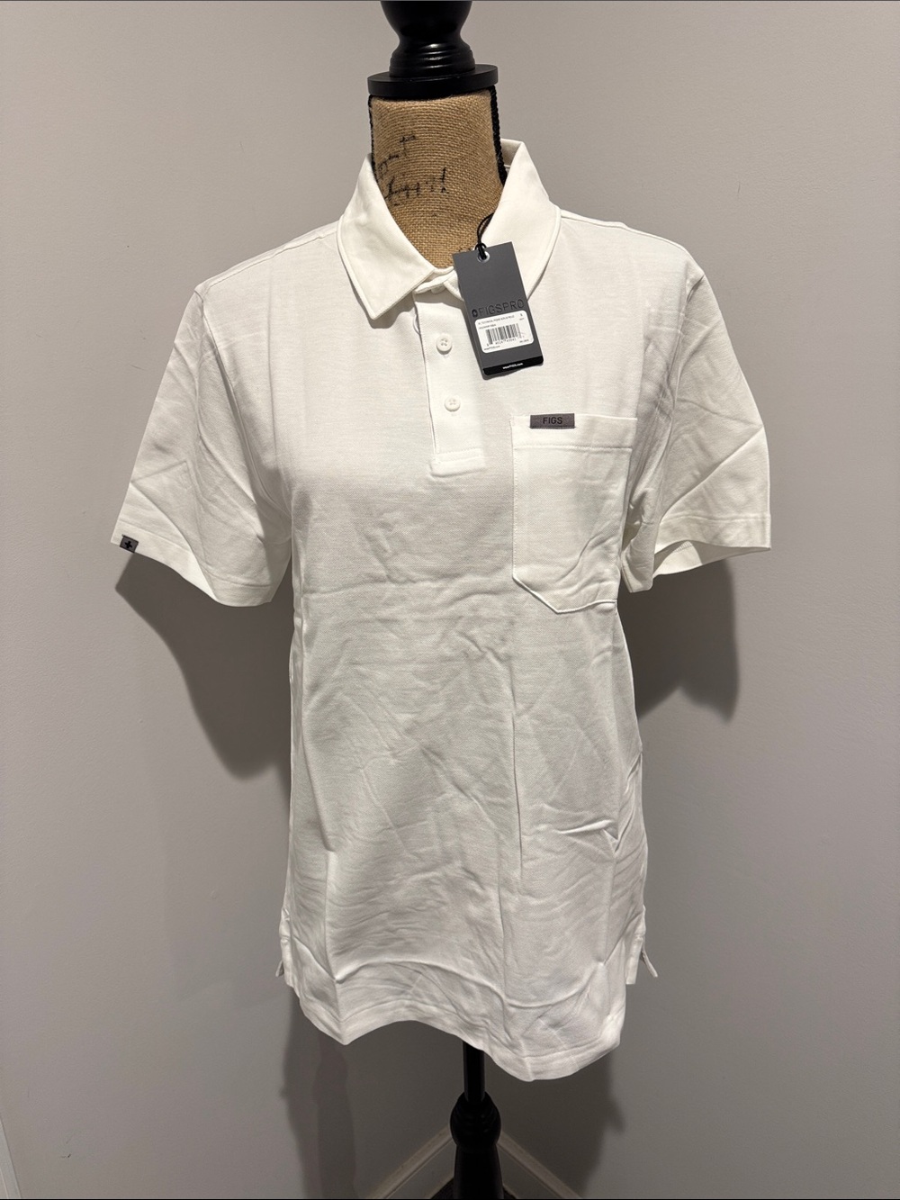 NWT Figs Men's White Polo Shirt with Chest Pocket